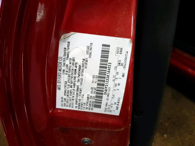 3FAFP31333R184053 - 2003 FORD FOCUS ZX3 RED photo 10