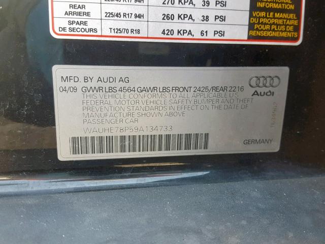 WAUHE78P59A134733 - 2009 AUDI A3 2.0T BLACK photo 10