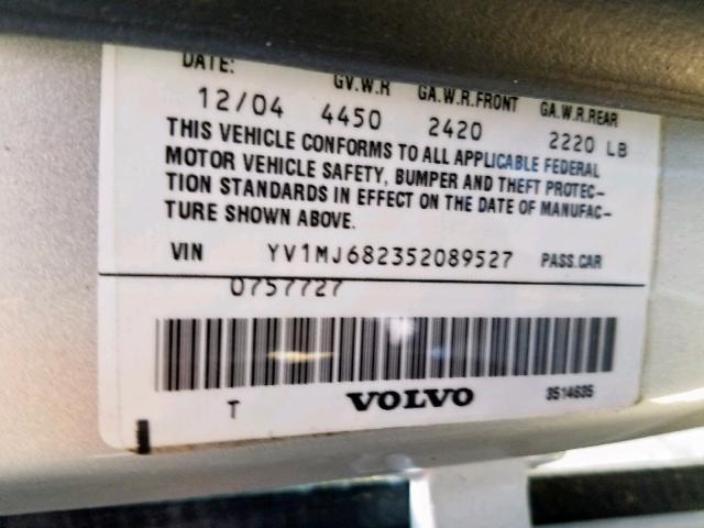 YV1MJ682352089527 - 2005 VOLVO V50 T5 SILVER photo 10