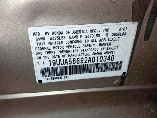 19UUA56692A010340 - 2002 ACURA 3.2TL TAN photo 10