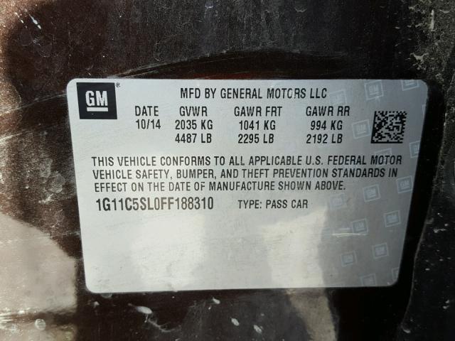 1G11C5SL0FF188310 - 2015 CHEVROLET MALIBU 1LT BROWN photo 10