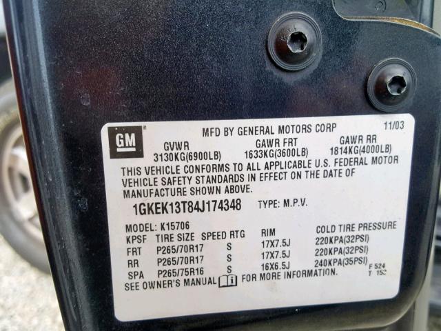 1GKEK13T84J174348 - 2004 GMC YUKON GRAY photo 10