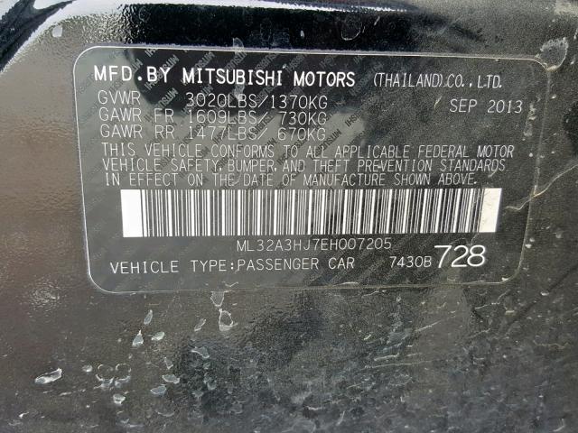 ML32A3HJ7EH007205 - 2014 MITSUBISHI MIRAGE DE BLACK photo 10