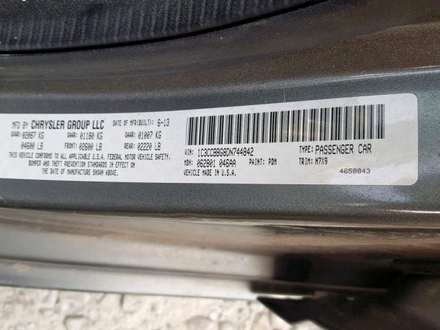 1C3CCBBG8DN744842 - 2013 CHRYSLER 200 TOURIN GRAY photo 10