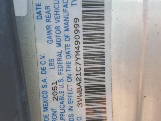 3VWBA21C7YM490999 - 2000 VOLKSWAGEN NEW BEETLE 银色 照片 10