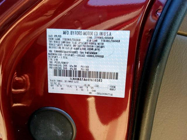 1LNHM87A64Y618382 - 2004 LINCOLN LS 栗色 照片 10