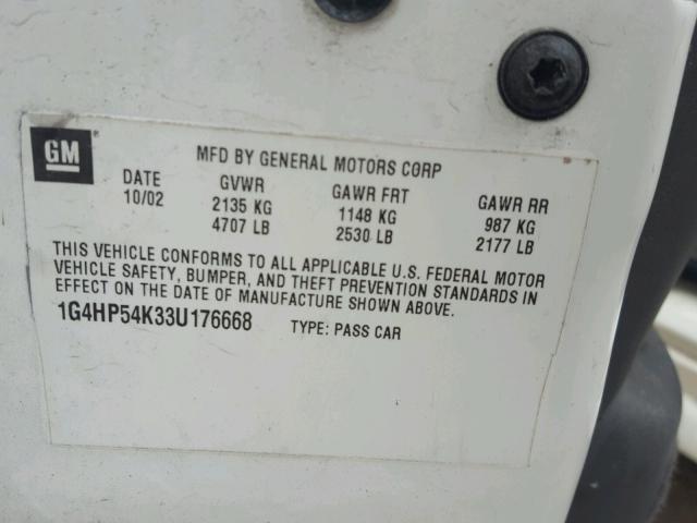 1G4HP54K734100953 - 2003 BUICK LESABRE CU WHITE photo 10