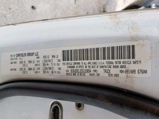 3C6UD5CL2CG123654 - 2012 DODGE RAM 2500 S Սպիտակ լուսանկար 10