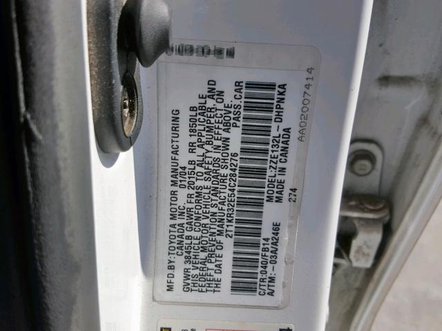 2T1KR32E54C284276 - 2004 TOYOTA MATRIX XR WHITE photo 10