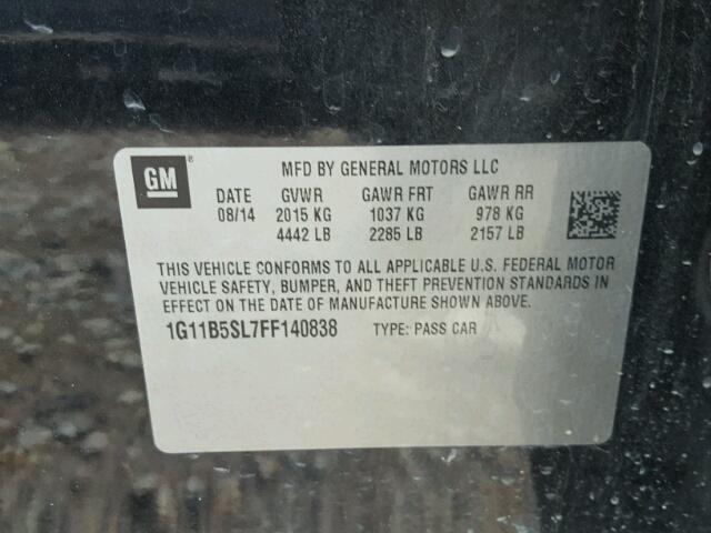 1G11B5SL7FF140838 - 2015 CHEVROLET MALIBU LS 黑色 照片 10