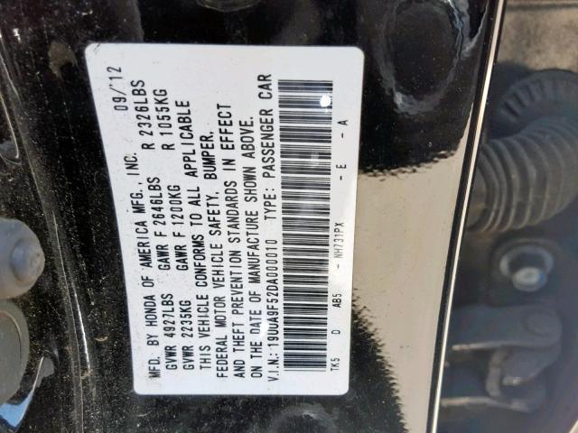 19UUA9F52DA000010 - 2013 ACURA TL TECH BLACK photo 10