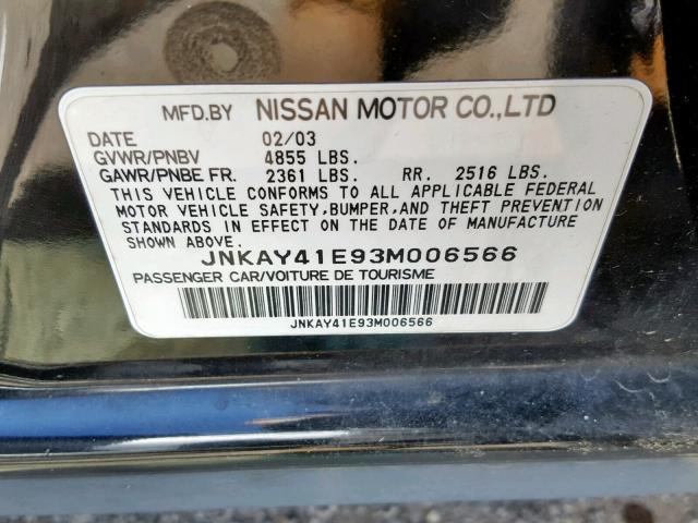 JNKAY41E93M006566 - 2003 INFINITI M45 BLACK photo 10