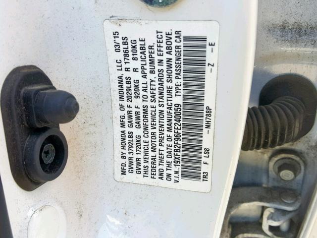 19XFB2F96FE240059 - 2015 HONDA CIVIC EXL თეთრი ფოტო 10