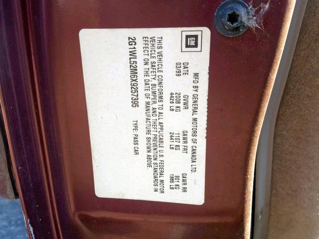 2G1WL52M6X9257395 - 1999 CHEVROLET LUMINA BAS MAROON photo 10