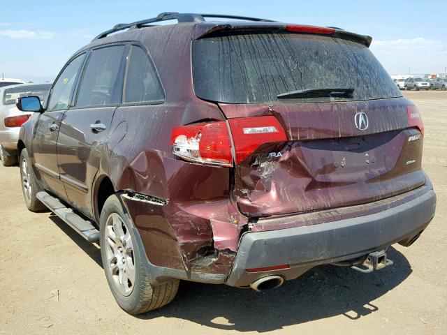 2HNYD28227H511640 - 2007 ACURA MDX MAROON photo 3