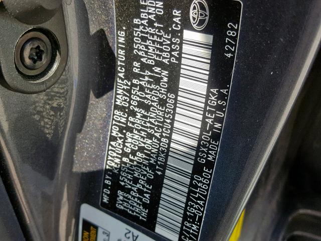 4T1BK3DB1CU453066 - 2012 TOYOTA AVALON BAS CHARCOAL photo 10