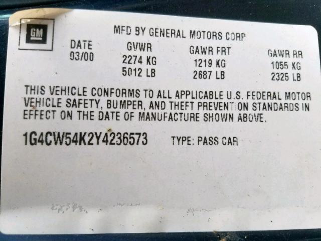 1G4CW54K2Y4236573 - 2000 BUICK PARK AVENU BLUE photo 10