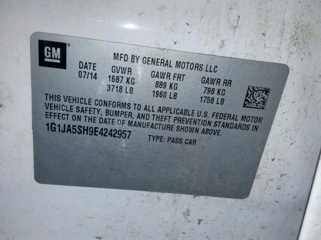 1G1JA5SH9E4242957 - 2014 CHEVROLET SONIC LS WHITE photo 10