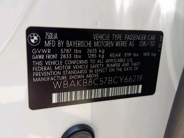 WBAKB8C57BCY66219 - 2011 BMW ALPINA B7 WHITE photo 10