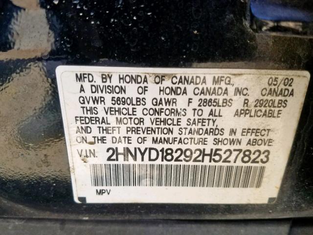 2HNYD18292H527823 - 2002 ACURA MDX BLACK photo 10