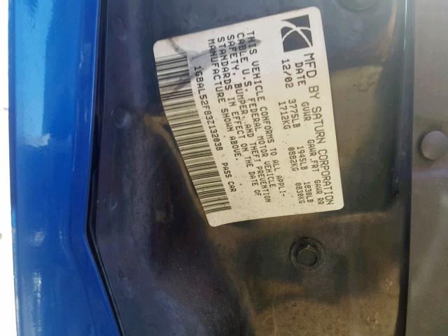 1G8AL52F83Z132038 - 2003 SATURN ION LEVEL BLUE photo 10