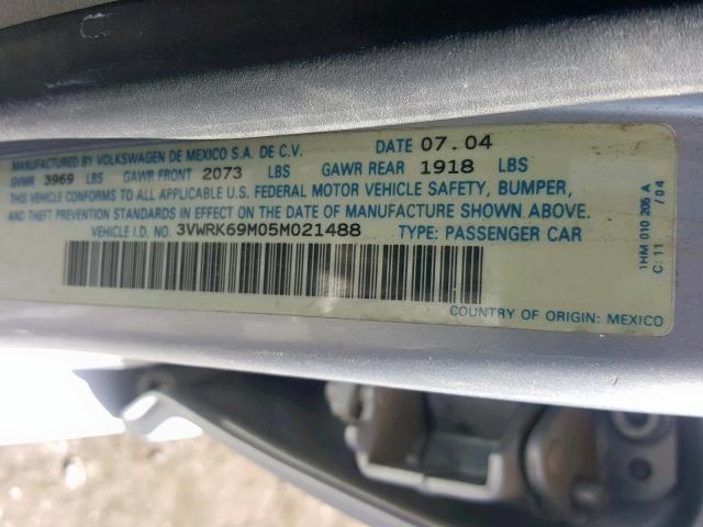 3VWRK69M05M021488 - 2005 VOLKSWAGEN JETTA GL GRAY photo 10