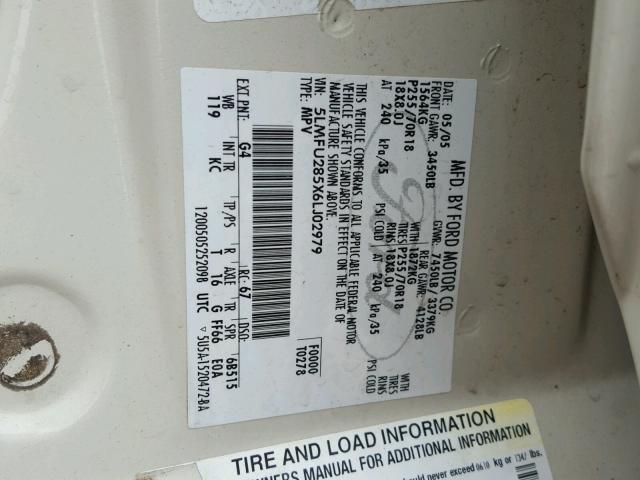 5LMFU285X6LJ02979 - 2006 LINCOLN NAVIGATOR Creme Foto 10