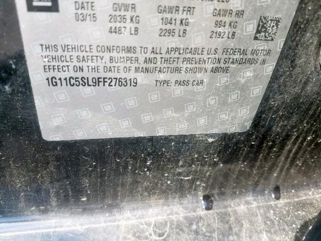 1G11C5SL9FF276319 - 2015 CHEVROLET MALIBU 1LT 黑色 照片 10