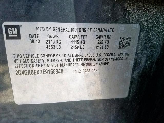 2G4GK5EX7E9168948 - 2014 BUICK REGAL CHARCOAL photo 10