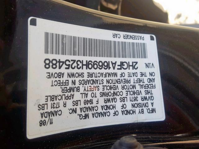 2HGFA16699H325488 - 2009 HONDA CIVIC LX-S أسود صورة 10