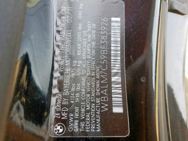 WBALM7C59BE383926 - 2011 BMW Z4 SDRIVE3 BLACK photo 10