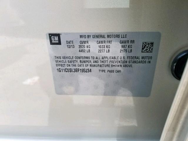 1G11C5SL3EF195234 - 2014 CHEVROLET MALIBU 1LT 银色 照片 10