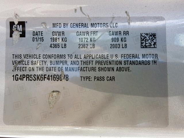 1G4PR5SK6F4169078 - 2015 BUICK VERANO CON SILVER photo 10