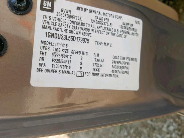 1GNDU23L56D179975 - 2006 CHEVROLET UPLANDER L 金色 照片 10