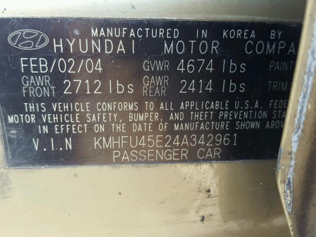 KMHFU45E24A342961 - 2004 HYUNDAI XG 350 GOLD photo 10