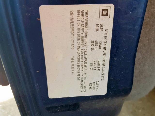 2G1WL52M0T1171315 - 1996 CHEVROLET LUMINA BLUE photo 10