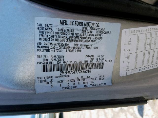 2MEFM75V77X636310 - 2007 MERCURY GRAND MARQ SILVER photo 10