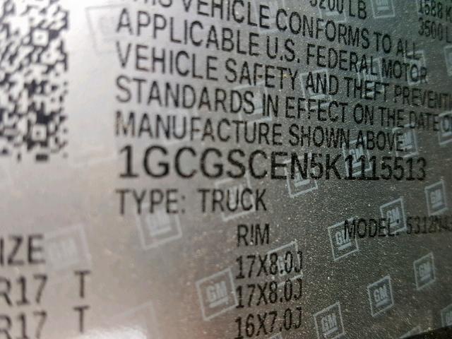 1GCGSCEN5K1115513 - 2019 CHEVROLET COLORADO L SILVER photo 10