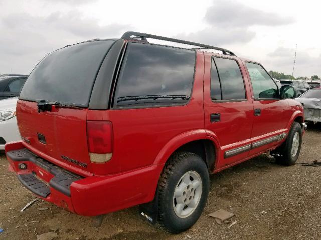 1GNDT13W212144886 - 2001 CHEVROLET BLAZER RED photo 4