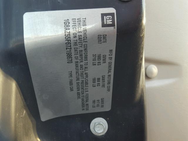 1G8AZ55F67Z198670 - 2007 SATURN ION LEVEL BLUE photo 10