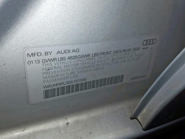 WAUHFAFL3DA191046 - 2013 AUDI A4 PREMIUM SILVER photo 10