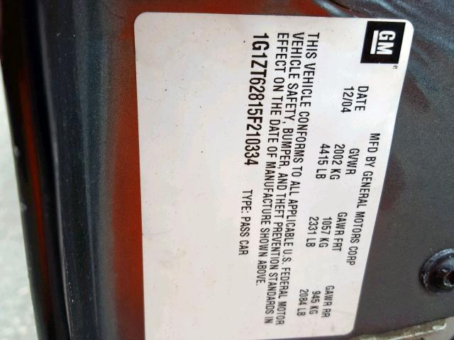 1G1ZT62815F210334 - 2005 CHEVROLET MALIBU MAX 灰色 照片 10