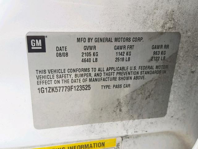 1G1ZK57779F123525 - 2009 CHEVROLET MALIBU LTZ თეთრი ფოტო 10