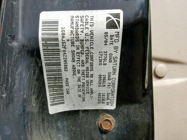 1G8AJ52F44Z205882 - 2004 SATURN ION LEVEL GREEN photo 10