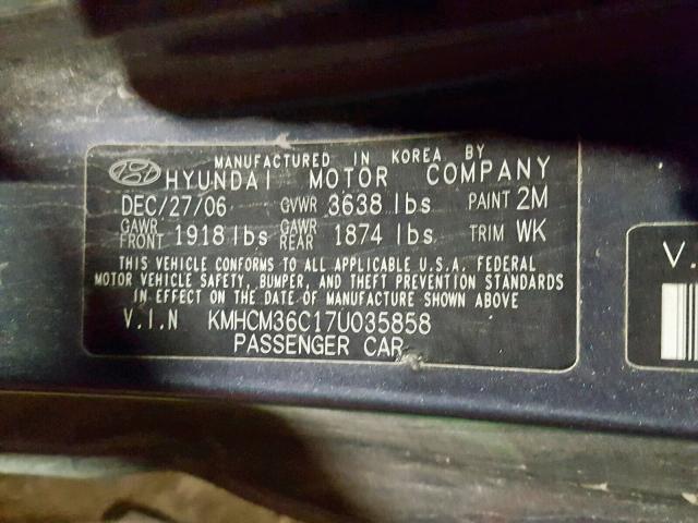 KMHCM36C17U035858 - 2007 HYUNDAI ACCENT GS GRAY photo 10