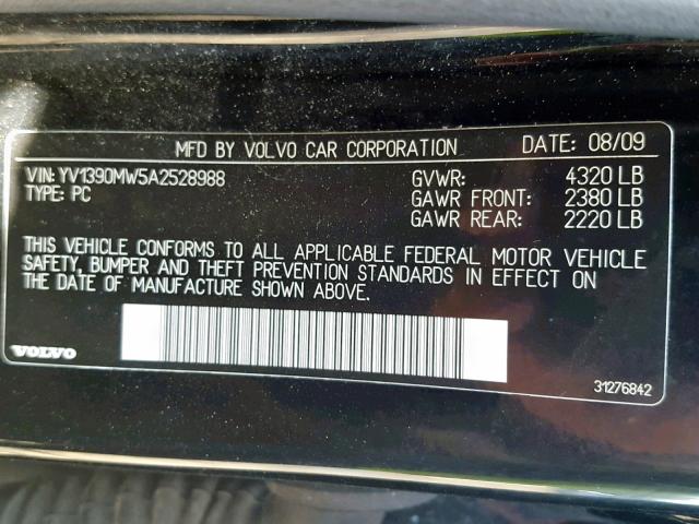 YV1390MW5A2528988 - 2010 VOLVO V50 2.4I BLACK photo 10