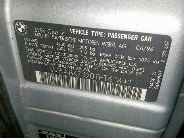 WBABK7320TET61841 - 1996 BMW 328 IC GRAY photo 10