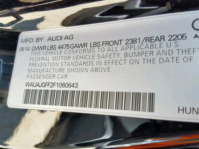 WAUAJGFF2F1060643 - 2015 AUDI A3 PREMIUM BLACK photo 10