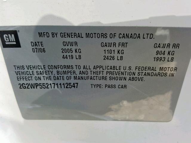 2G2WP552171112547 - 2007 PONTIAC GRAND PRIX WHITE photo 10