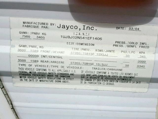 1UJBJ02N541EF1406 - 2004 JAYCO JAY FLIGHT  WHITE photo 20